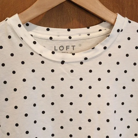 LOFT Black & White Polka Dot Long Sleeve Tee Size L - Picture 2 of 5